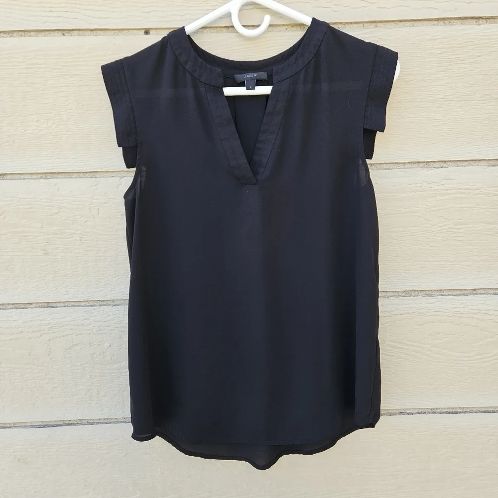 J. Crew black v neck cap sleeve blouse size 2